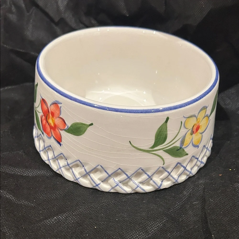 Floral Ceramic Dog Bowl - Handcrafted & signed